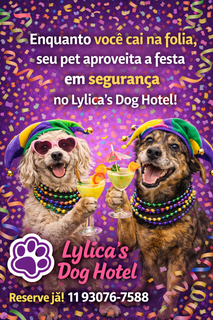 Vai pular Carnaval? Veja onde deixar seu cachorro em um hotelzinho pet confiável 1 hospedagem e hotelzinho creche para PET Lylicas Dog Hotel carnaval hotelpet 2026 08 1